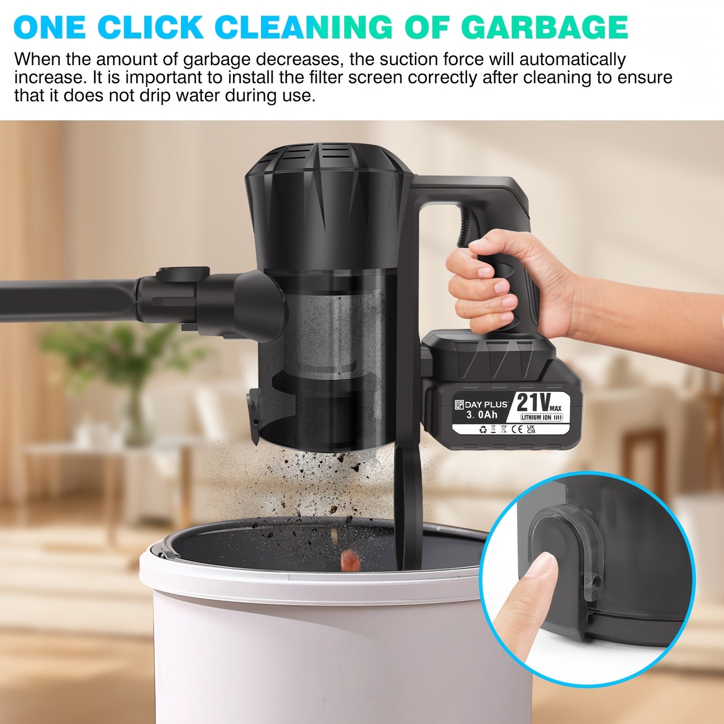 6in 1 Cordless Vacuum Cleaner 45KPA Cordless Stick Vacuum Battery LED Display Self-Standing Vacuum, Lightweight Vacuums Handheld Bagless Vacuum Cleaners for Pet Hair/Carpets/Floors Cleaning Cleaner