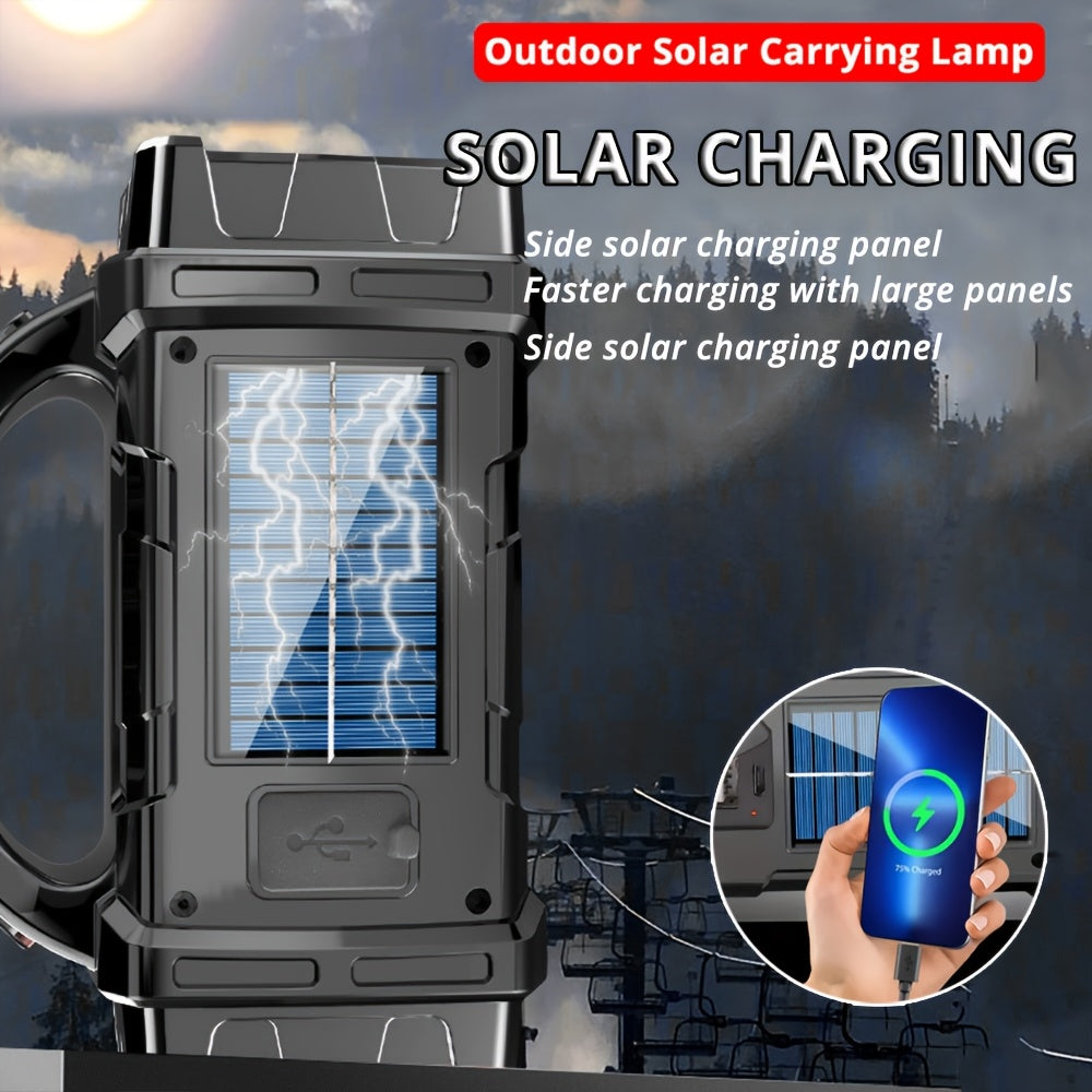 Multi-functional Solar Portable light, LED & COB Emergency light, USB charging, IP65, Front And Rear Dual Light illumination, Can Charge Your Cell phone, White Light & Yellow Light flashlight, Suitable for camping, hiking, ma