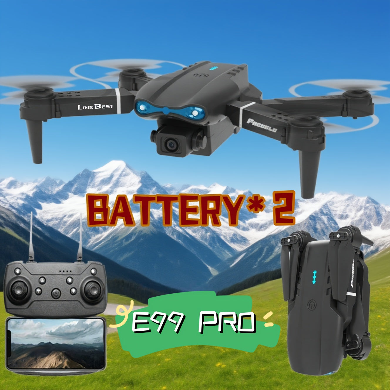 E99-PRO intelligent Drone + 3 Battery Set , Dual Cameras, Optical Flow Hover, 360 ° Flip, Folding Design, Perfectly Capturing Every Touching Moment, with Simple and Convenient Operation