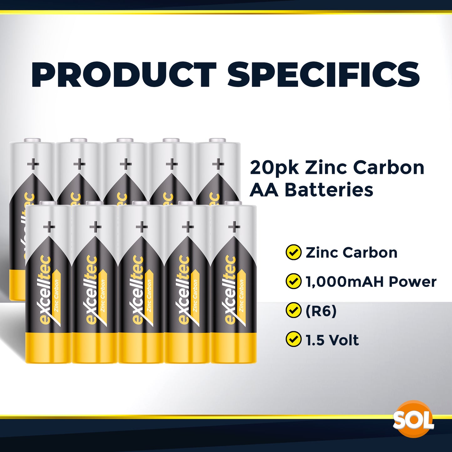20 Pack Set Excelltec AA / AAA Batteries | 1.5V Zinc Carbon Dry Cell 1000mAh Battery for Low Drain Devices | Non-Rechargeable Primary Cell Batteries for Remote Controls, Clocks, Flashlights, Alarms, Radios & More | Long Shelf
