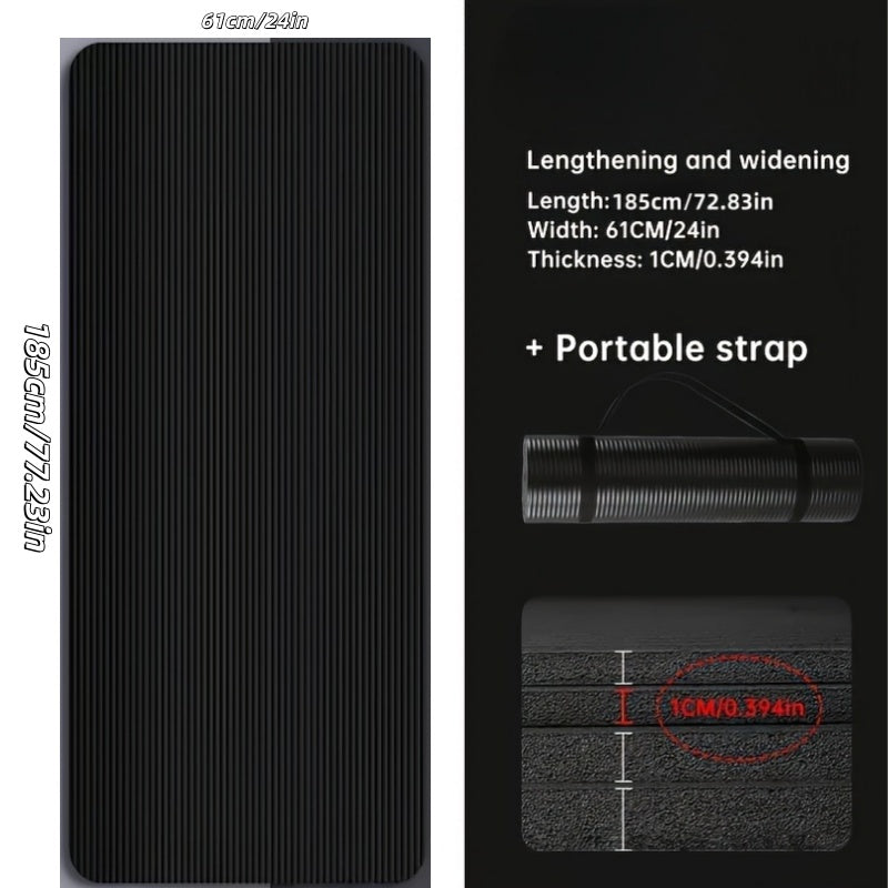 1 Extra Thick NBR Exercise Mat with Carry Strap | Wide Non-Slip Yoga Mat for Pilates, Workouts, Ideal for Hard Floors, Provides Excellent Joint Protection