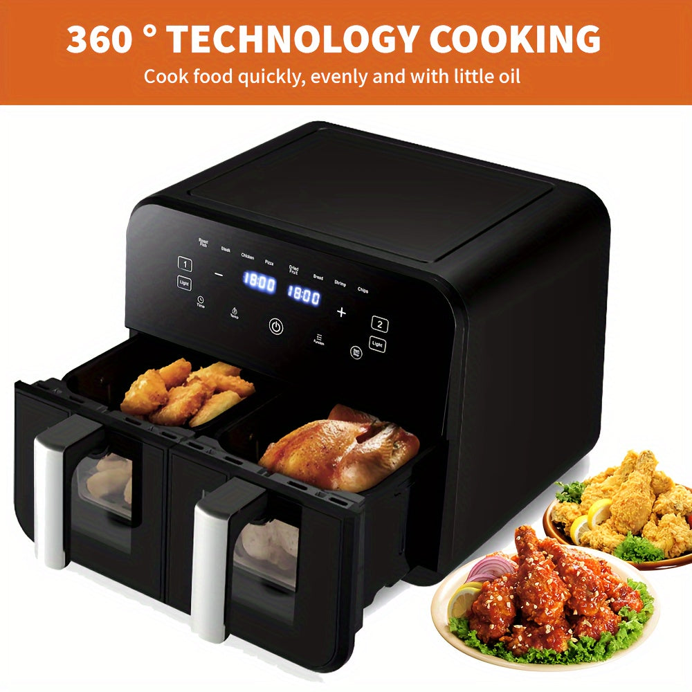 Top Quality Air Fryer, New 9L LED Large Capacity Dual Zone Digital Air Fryer Oven Pot - 2400W, Oil-Free Low-Fat Healthy Cooking, Multi-Functional, Easy to Use, Space-Saving Design for Home Kitchen, Multi-Pot Roasting, Baking,