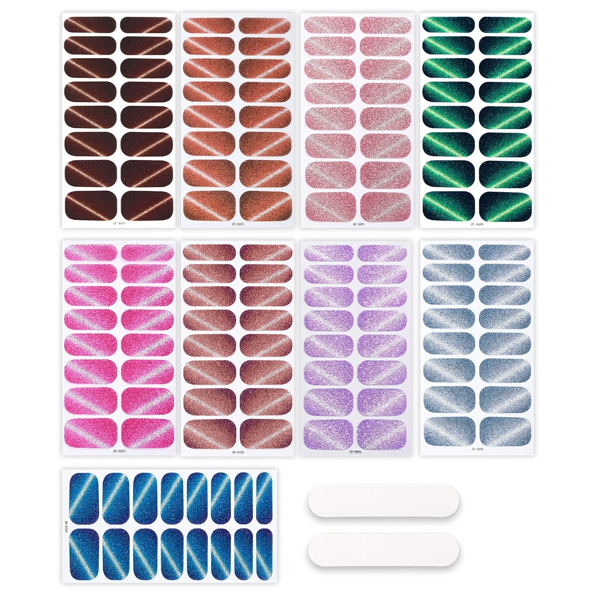 9 Sheets Set Polished Nail Strips, Cat's Eye Glitter Self-Adhesive Gel Nail Full Wraps, Salon Quality, Shimmery Resin, Single Use, Fantasy Theme, No Lamp Needed, Women's Party Nail Art Supplies