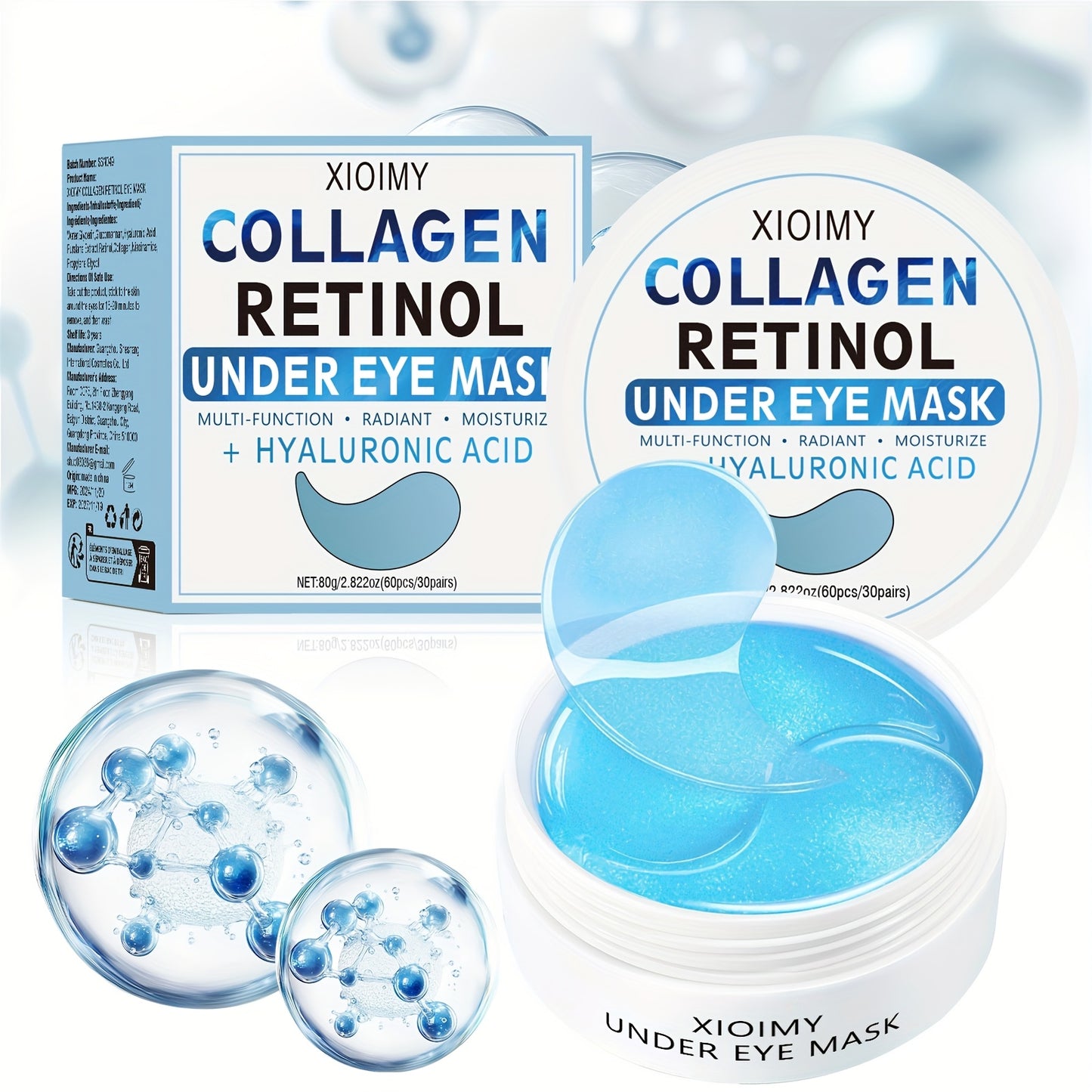 60 PCS Set Korean Collagen & Retinol Hydrogel Eye Masks - Hypoallergenic, Intense Hydration & Light Beige Care, Smooth Eye Patches for All Light Beige Types, Dark Circles & Puffiness, Fragrance-Free, Unisex Adult Use, Hydrati