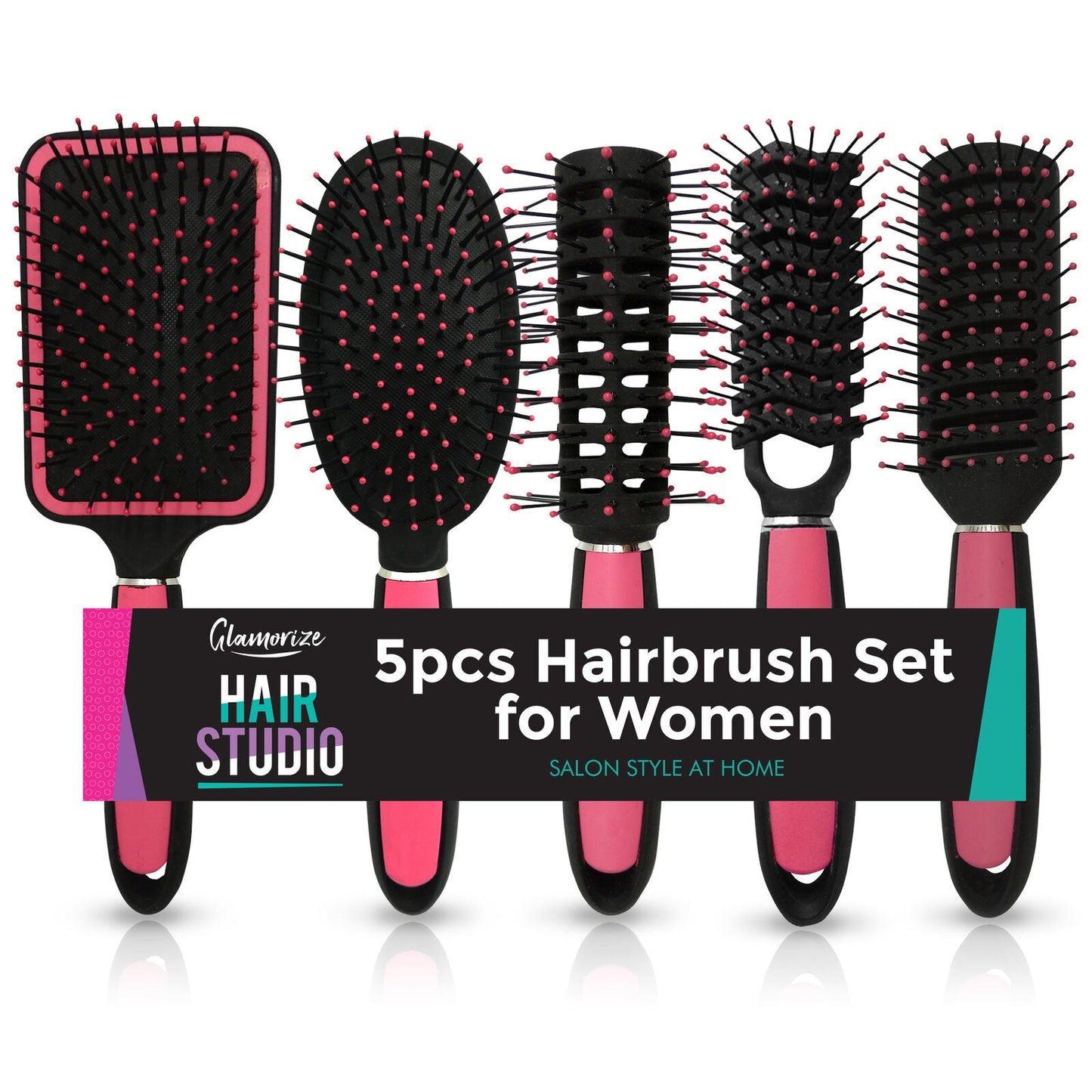 5  PCS Set Hair Brush for Women | Professional Pink Hairdressing Brushes | Paddle, Cushion, Round, Zig Zag & Vented Styling Brushes | Salon & Home Hair Brush Kit for Detangling, Volume & Smooth Styling