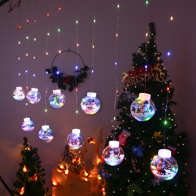 Christmas LED String Lights with Santa, Reindeer, and Snowman, 8 Modes, USB Powered, Glam Style, Multi-Colored Festive LED Lights, with No Battery Required for Bedroom, Hotel Window Display, Fairy Lights Drapes, New Year Deco