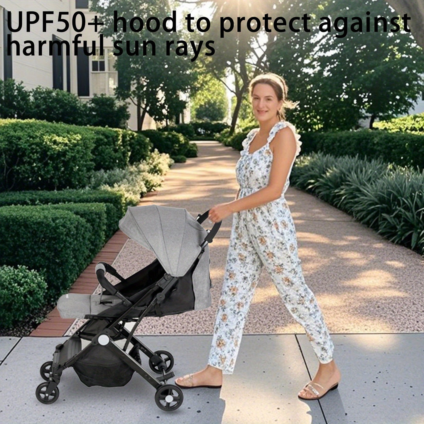 Travel Pram, Lightweight Baby Stroller, Compact Pushchair for Airplane, One Hand Foldable, Buggy with 5-Point Harness