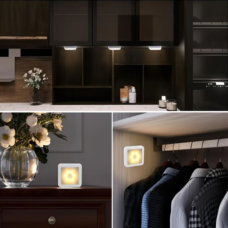Smart Motion Sensor 6-LED Floor/Ceiling/Wall Light - Wireless, IP44, Auto On/Off, Energy Saving, Plug-and-Play Installation, Modern Square Design. Suitable for Hallways, Stairs, Living Rooms, Bedrooms (Batteries Not Included)