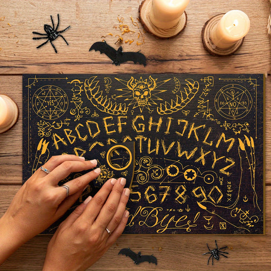 2D Flat, 2D Vintage Wooden Altar Divination Ouija Board with Celestial Symbols, Designed for Spiritual Guidance and Halloween Decoration, Ideal for Witch Altars and Intuitive Insights, 2D Flat