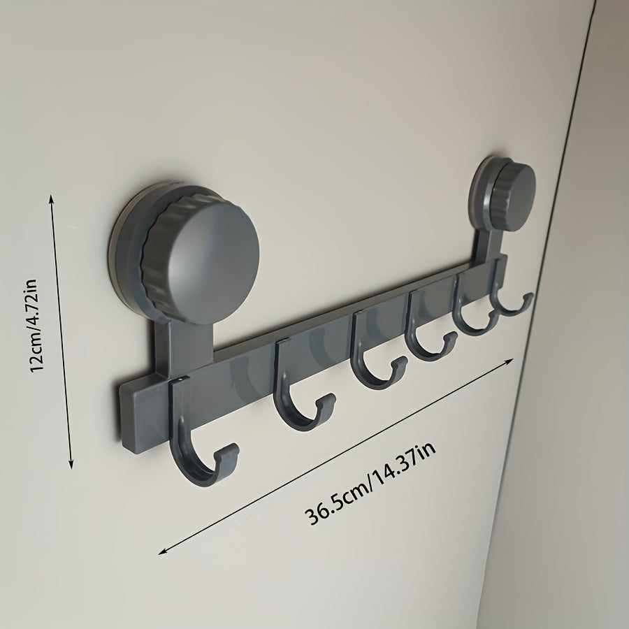 A very practical 6-hook hook that does not require punching suction cups for wall hanging. It can be used to store clothes, towels, bathrobes, small items, etc. It is suitable for bathrooms, bedrooms, washrooms, living rooms,