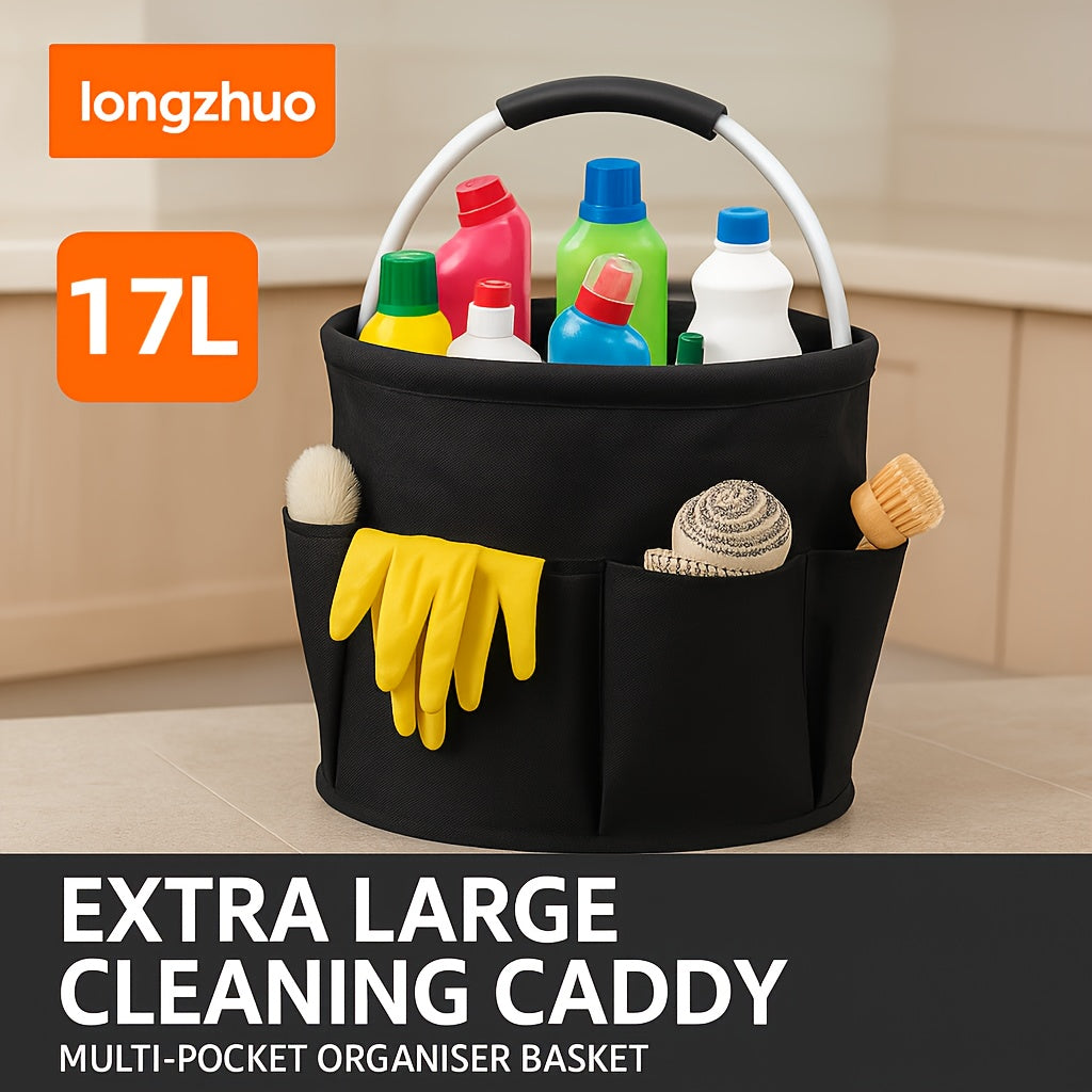 Blue/Gray Color Large 17L Large Capacity Cleaning Bucket Caddy With Handle Multi Pocket Cleaning Canister Organizer Basket For Home Cleaning Supplies