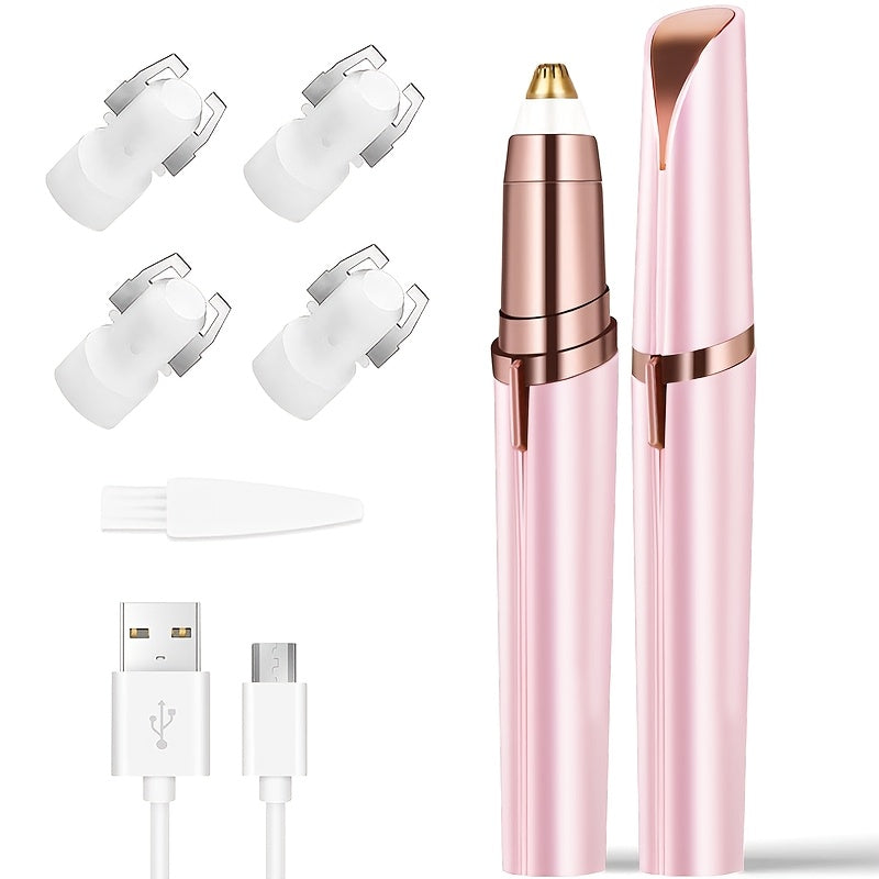 Portable Rechargeable Electric Eyebrow and Bikini Area Trimmer with 4 Blades Heads| Stainless Steel Blades, USB Charging, Suitable for Eyebrows, Armpits, Arms, Fingers, Legs