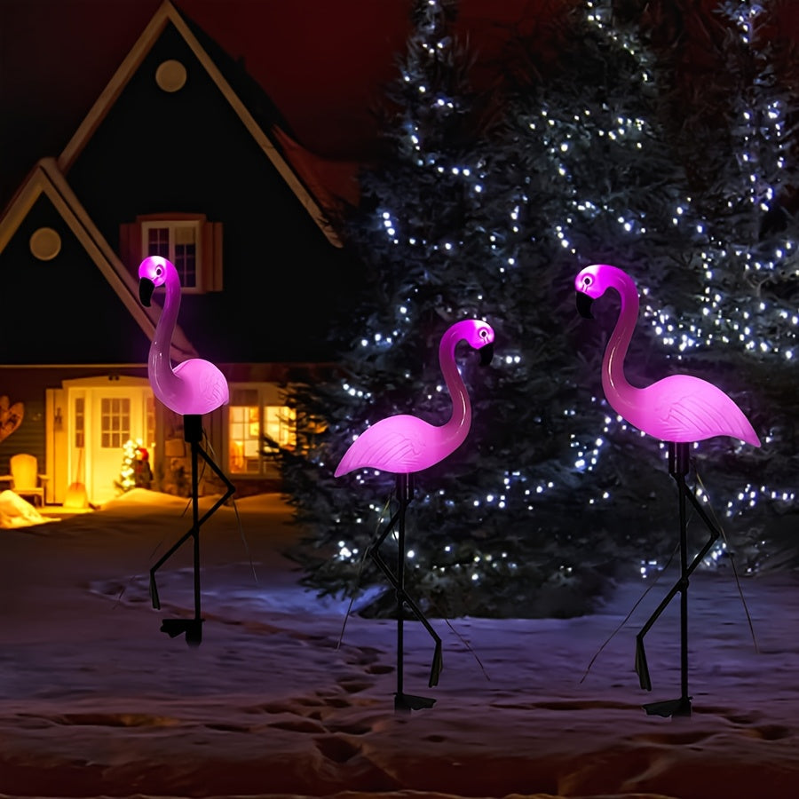 3 PCS Set Solar Flamingo Lights Solar Garden Lights Outdoor Decoration, Flamingo Garden Decoration, Birthday Christmas New Home Gift, for Patio Lawn Walkway Channel