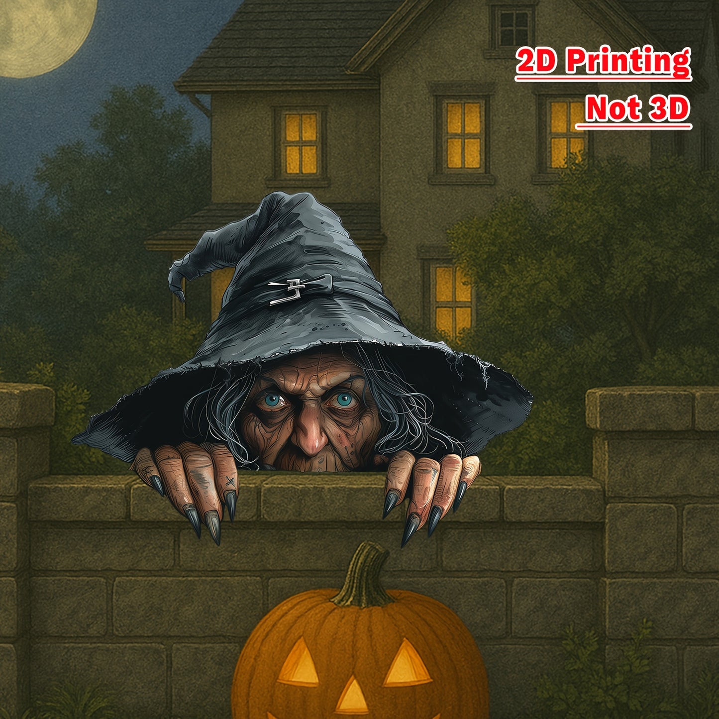 1pc Scary Old Witch Peeking Over Fence Halloween Yard Decoration - 2D Flat Artificial Wood Spooky Outdoor Sign with Glowing Eyes & Sharp Teeth, 23.11cm x 29.97cm Irregular Shape for Garden, Porch, Haunted House Parties - No B