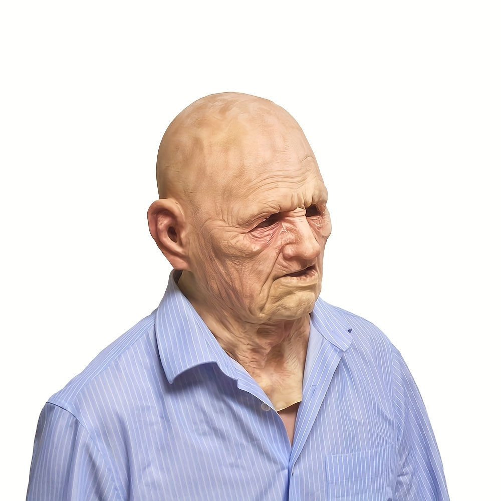 Realistic Male Latex Mask with Wrinkles & Bald Head - Lifelike Old for Man Costume for Male Actors, Dad, Grandpa, One Size Fits Most Adults - Easy to Apply & Remove, Funny Masks For Halloween, Funny Halloween Masks, Adult Hal