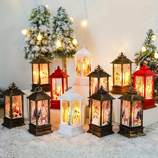 6pcs Vintage Christmas Lanterns with Glowing LED Lights - Battery-Powered Indoor/Outdoor Decor, No Recharge Needed, Easy Switch Operation, Perfect Holiday Gift For Home, Office, Or Party Decorations, Christmas Decorations, Fe