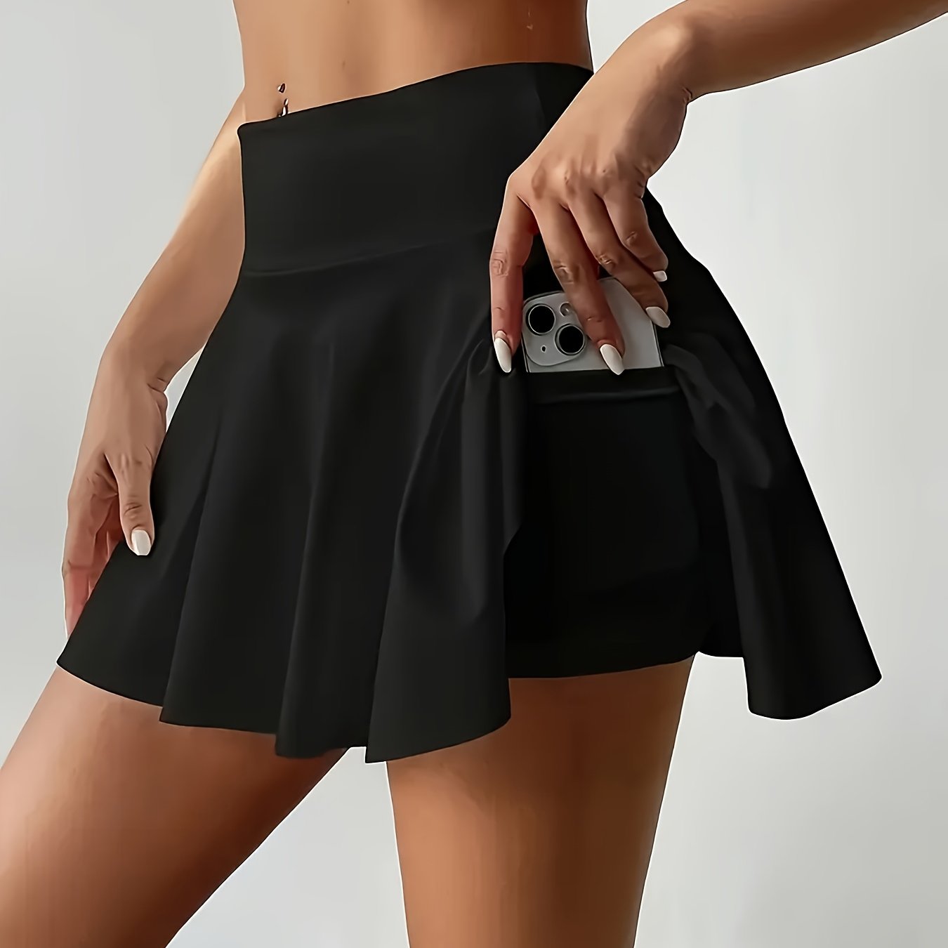 Black/White Color Women's High-Waist Tummy Control Skirt with Anti-Chafing Technology - & Everyday Non-See-Through Skirt, Side Pockets, Stretchy Non-Slip Waist Trainer, Machine Washable Pants Alternative for,, Casual Outfits
