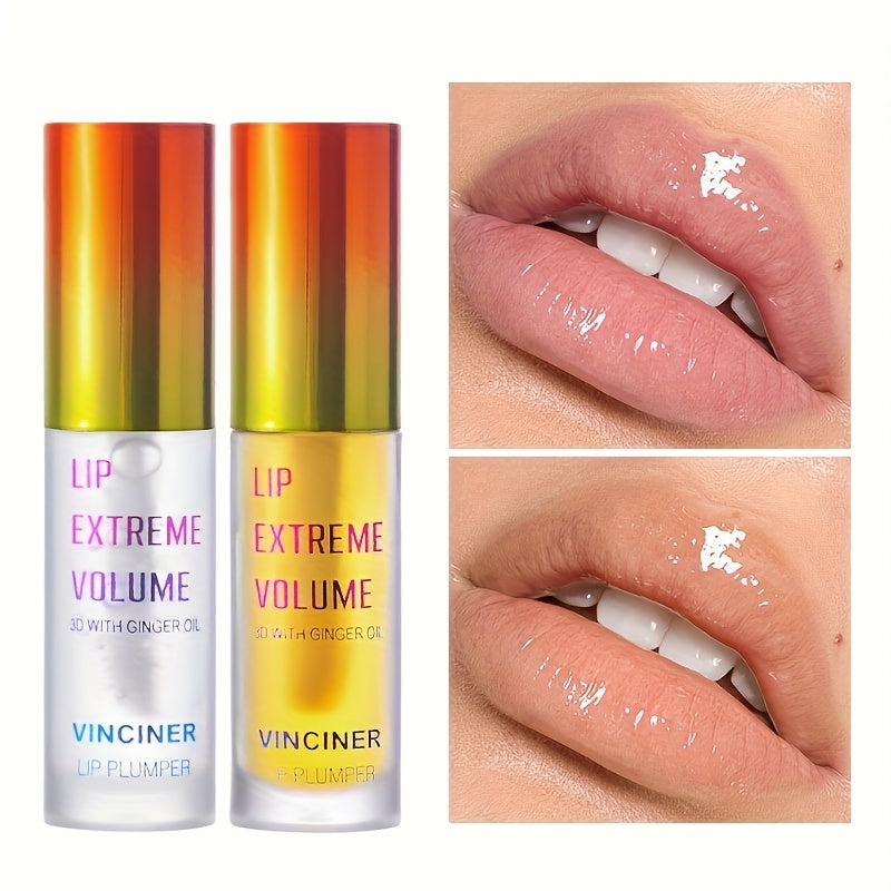 2 PCS Set Long-Lasting Korean  Lip Oil Essence, Instant Plumping Effect - High-Gloss Liquid Lipstick, Enhances Lip Volume and Shape, Easy Application with Brush or Dropper Cap