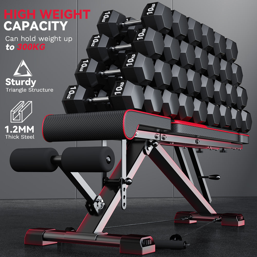 Home Gym Adjustable Workout Weight Bench Folding Exercise Bench 8 Backrest Adjustment for Full Body Exercise with Resistance Bands 300kg High Weight Capacity Sports Supplies