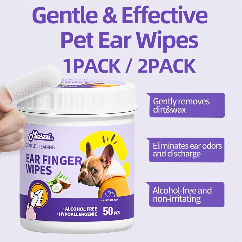 2 Packs Set Dog Ear Coconut Cleaner Wipes | Finger Wipes for Dogs - Cleaning, Soothing, Deodorizing, Itch Relief - Coconut Scent, All Breed Sizes