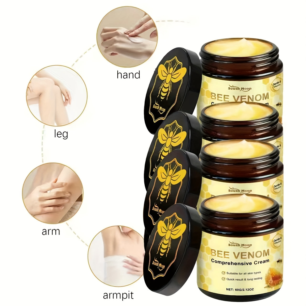 4 PCS Set of Bee Venom Firming Cream- Contains Natural Ingredients Such as Glycerin and Bee Venom- Feet Wax Mask Fungus Dead Skin Removal Therapy Moisturizes Neck, Firms Skin, Deeply Hydrates for Beautiful Skin
