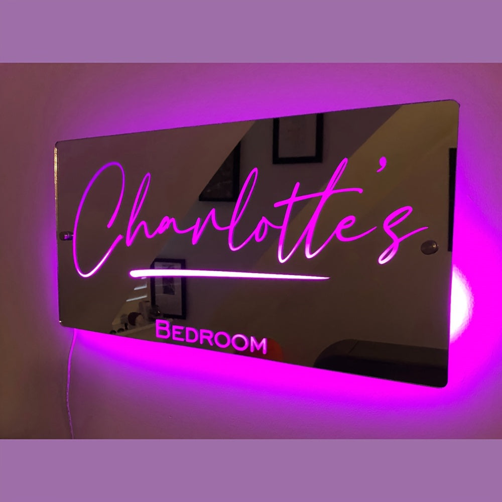 Customized One Piece Bedroom Personalized Name USB Power Supply luminous wall LED mirror light with Remote Control Christmas Valentine's Day wedding gift