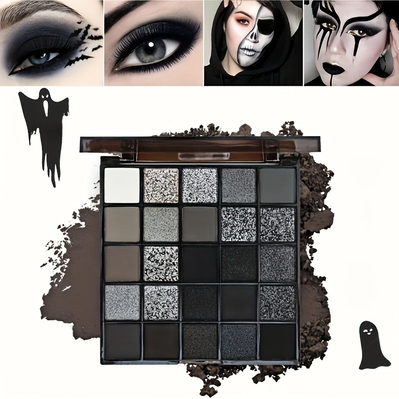 25-Color Black Swan Eyeshadow Palette, Black Smoky Eyeshadow Palette, 25-Color Pure Black And Dark Gray Smoky Gothic Makeup Palette, 925 Soft Matte Micro-Shimmer High- Basic Black And White Gray Eyeshadow, Suitable for Hallow
