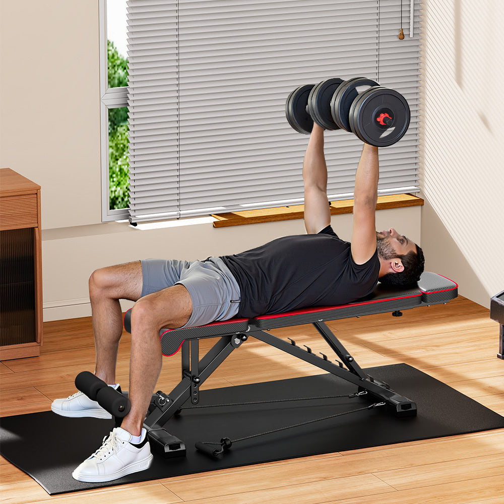 Home Gym Adjustable Workout Weight Bench Folding Exercise Bench 8 Backrest Adjustment for Full Body Exercise with Resistance Bands 300kg High Weight Capacity Sports Supplies