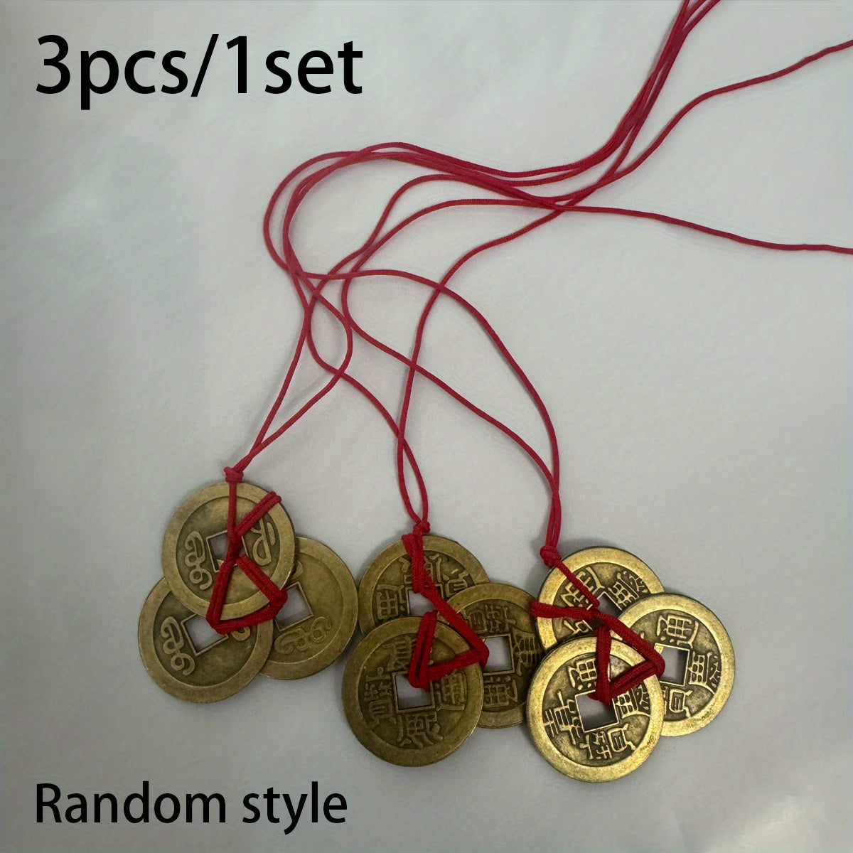 NEW 9 PCS  Retro Chinese Traditional Red Rope Lucky Coins - Antique Brass Feng Shui Decorative Pendant, Feng Shui Decoration, New Year, Spring Festival, Christmas Decoration, Feng Shui Accessories