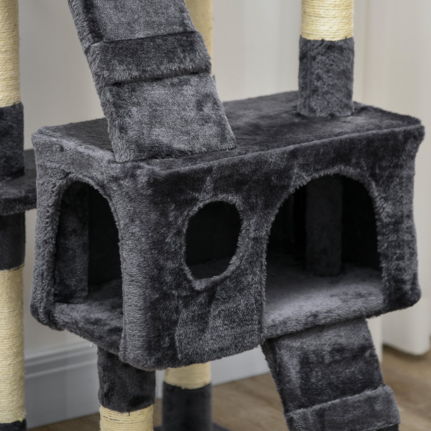 Cat Tree for Indoor Cats, 173cm Cat Tower Scratching Post Tall Climbing Tower, Activity Centre House - Charcoal Grey
