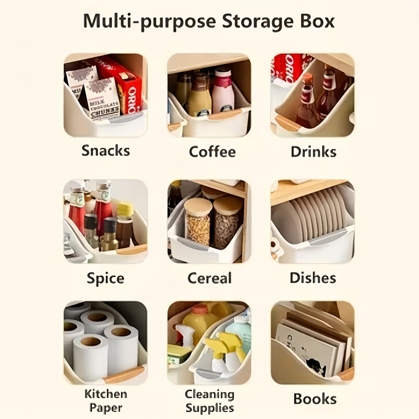 2 PCS Set Curved Design Storage Boxes - Heavy-Duty Plastic Organizer, White Space-Saving Container for Under Sink, Pantry & Cabinet Organization - Suitable for Cleaning Supplies, Household Essentials & Kitchen/Bathroom Storag