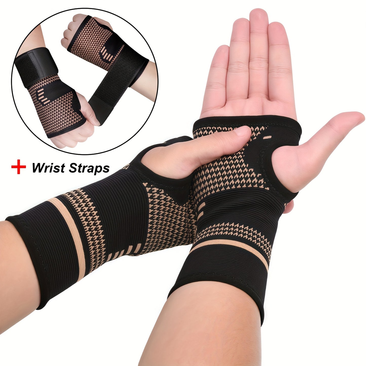 2 PCS Set M-L-XL Size Copper Fiber Wrist Brace Gloves - Adjustable Compression Straps Hand Braces for Men & Women, Breathable Mesh Design with Closure, Ideal for Hand & Wrist Support During Physical Activities, Hand Wraps & S