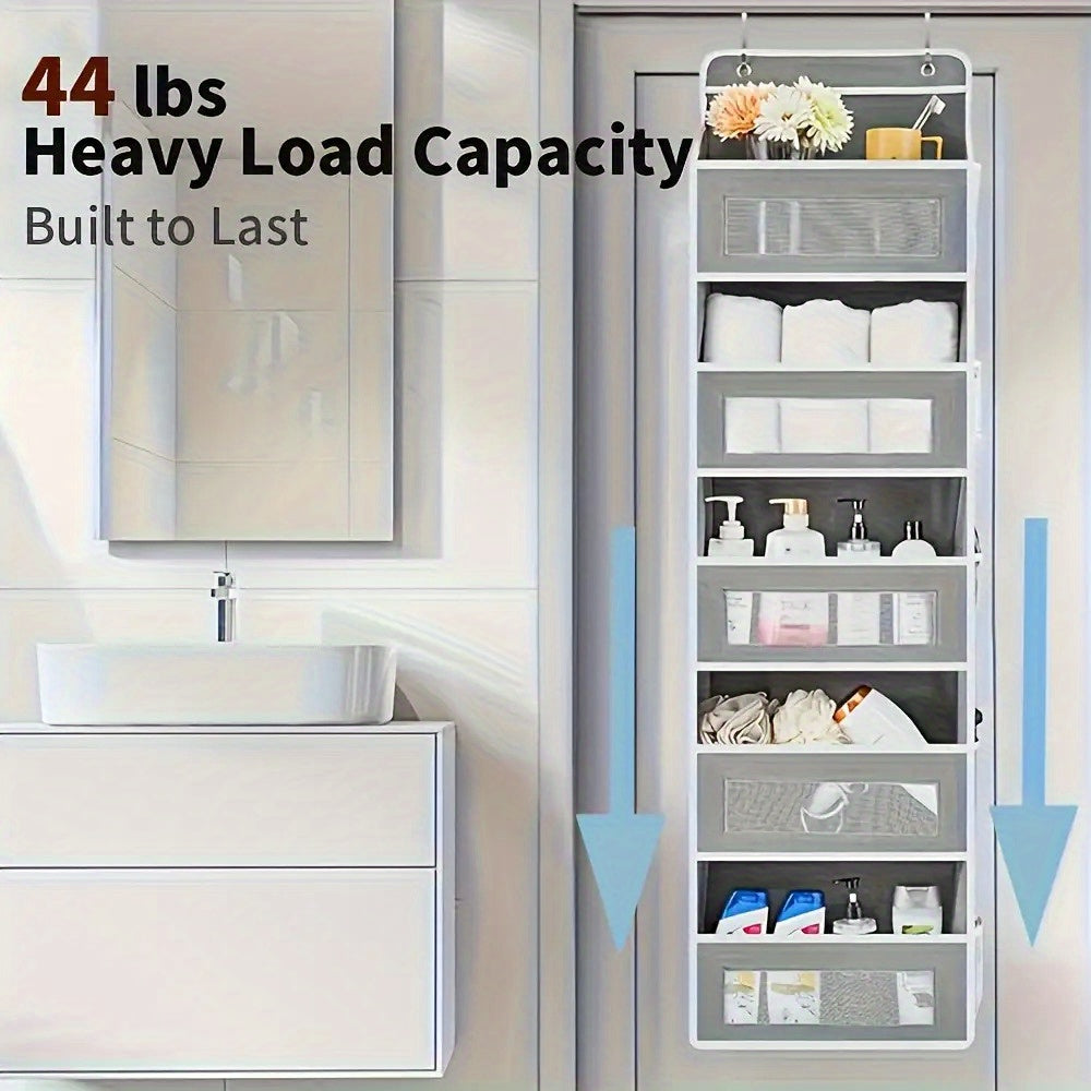 Durable 5-Tier Door Storage Rack - No-Drill Anti-Tip Door Hanging Rack, 44 Lbs Capacity (19.96 Kg), Space-Saving Hanging Storage Shelf, Suitable for Closets, Bathrooms, Kitchens, Nurseries - Easy-To-Clean Fabric Structure, Pe
