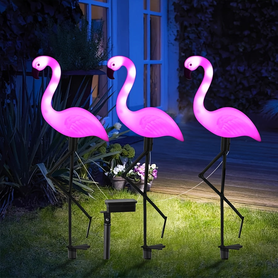 3 PCS Set Solar Flamingo Lights Solar Garden Lights Outdoor Decoration, Flamingo Garden Decoration, Birthday Christmas New Home Gift, for Patio Lawn Walkway Channel