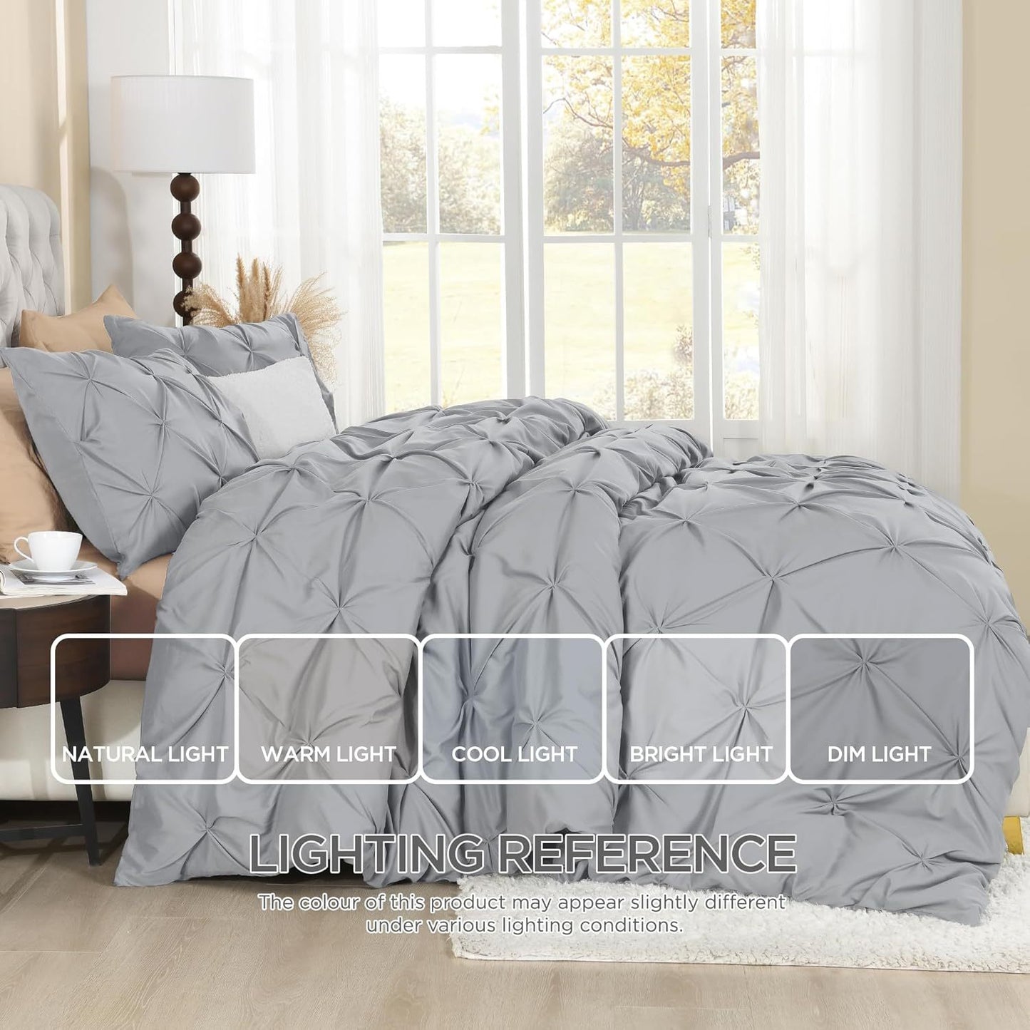 3 PCS Set 5 Colors Charcoal, Pink*Five Star Hotel* Pinch Pleated Luxury High Quality Duvet Cover Set, Soft Pintuck Bedding Sets with Pillowcases