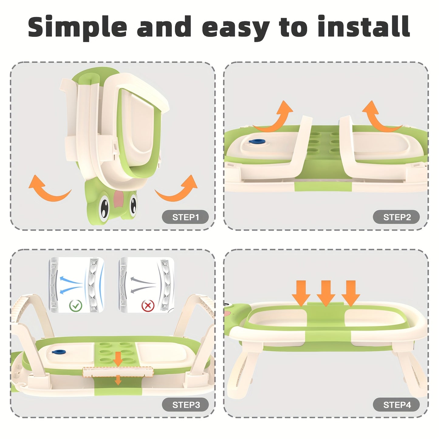 Collapsible Baby Bathtub for Infants, Essential for Newborns, Featuring a Portable Design with an Adorable Frog-Patterned Headrest. It Is Important That Children Are Supervised While Using It. This Travel-Friendly Bathtub Is