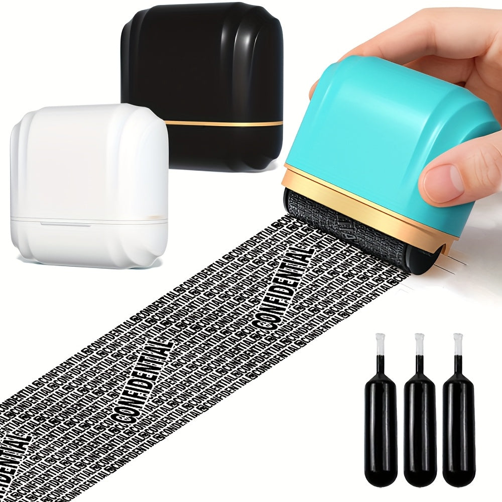 Wide Format Large Privacy Large Size Roller Stamp + 3 Refill Cartridges for Address Blocking and Confidentiality Protection