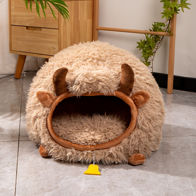 Yak-Shaped Cat Bed, Classic Style, Polypropylene & Foam, Warm Winter Pet House, Assembleable, for Cats & Small Pets