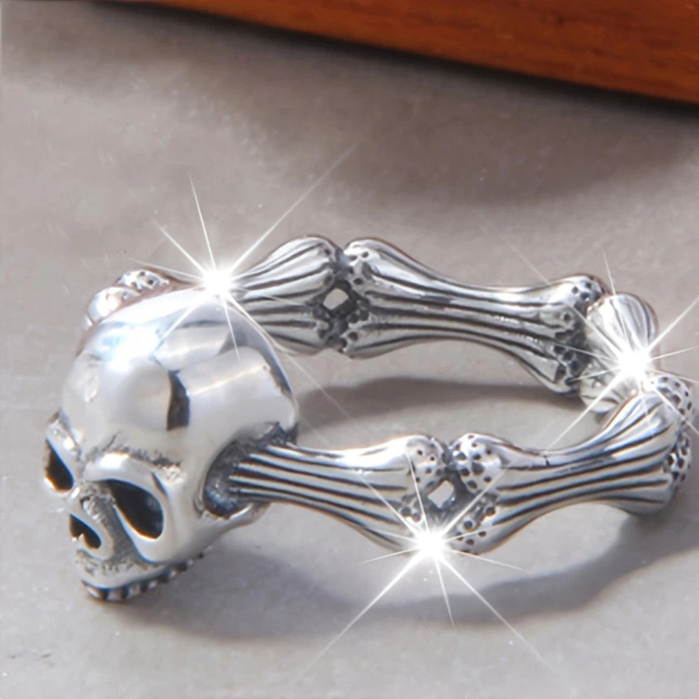 Goth Personality Skull Ring for Men Women Party Carnival Halloween  Punk Adjustable Opening Bone Ring