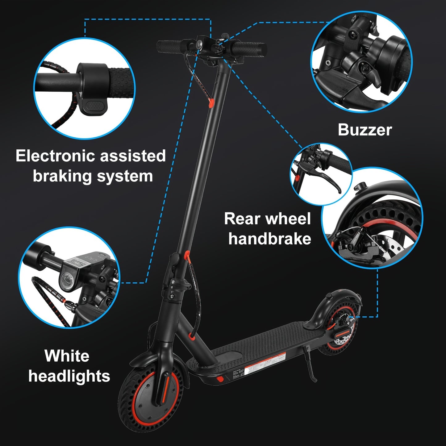 8, 5-inch Adult Folding Electric Scooter With LED Display Screen, Motor Power Range Of 350W, A-grade 10, 4Ah Lithium Battery, 3 Speed Modes, 15-30 Mile Range And 120kg Load, With Car Lock