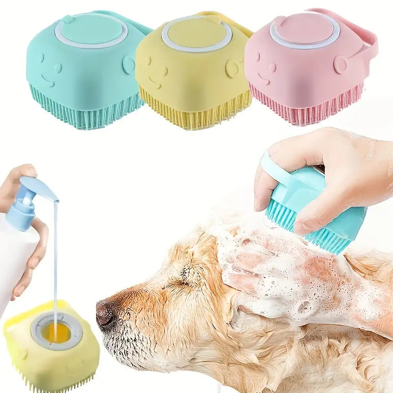 Pet Washing System with Built-in Storage - Dog and Cat Shower Bath Brush with Massage Bristles, Non-Toxic and Easy-to-Clean Design, Ergonomic Handle and Detachable Top, Suitable for Wet Washing/Bathing - Ideal for Small to M