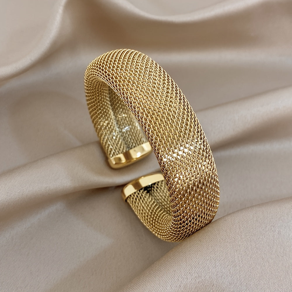 NEW Fashion  Woven Bracelet | 18K Golden Plated 304 Stainless Steel Metal Bracelet | Versatile Accessory for Daily and Party Occasions Silver and Golden Bracelet Women Jewelry Accessories
