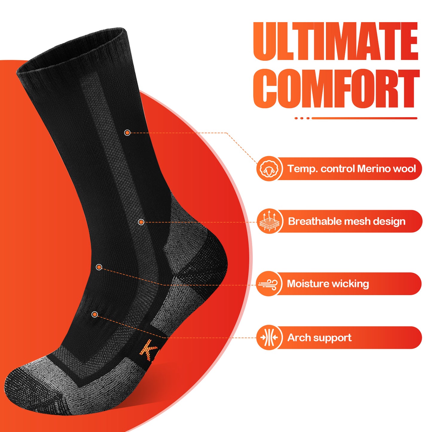 3 Pairs of Women and Men S-XL Size Thermal Socks Wool Socks Thick Warm Winter Socks Crew Socks for Work Hiking Walking Skiing Climbing Snowboard Running and Outdoor Winter Snow Sports Apparel Accessories
