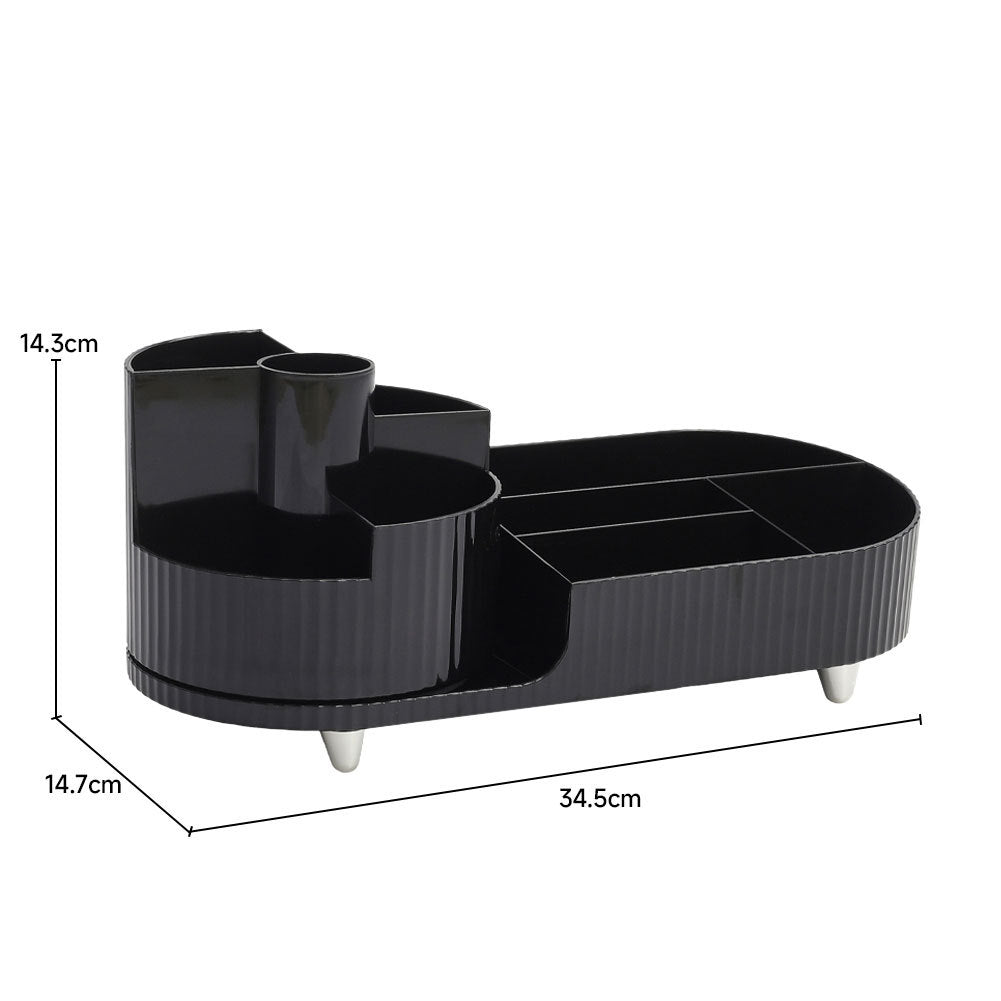 Black and White Color Rotating Makeup Organizer, 360°Rotating Large Capacity Brush Holder, Storage with Compartments for Vanity, Bathroom, Desk Container, Cosmetic Display Cases