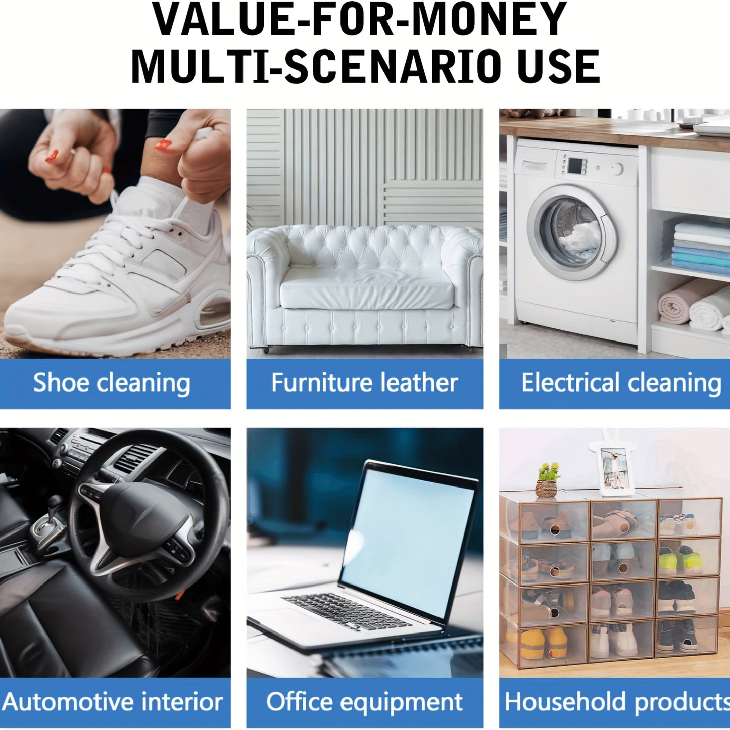 Multi-Purpose Shoe Cleaner Gel with Sponge – Instant Whitening & Stain Removal for Sneakers, Faux Leather Goods, Car Interiors & More – Jasmine Scented, Concentrated Formula for Effortless Cleaning, Illustrated Instructio