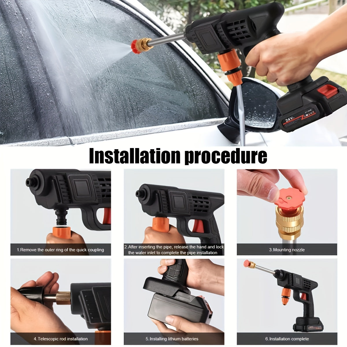 NEW Full Set Wireless Portable Pressure Washer with 2 Batteries, 3000PSI Cordless Power Washer, 24V Battery Jet Wash for Car Garden Home Patio Driveways, 5.03meter Hose Included