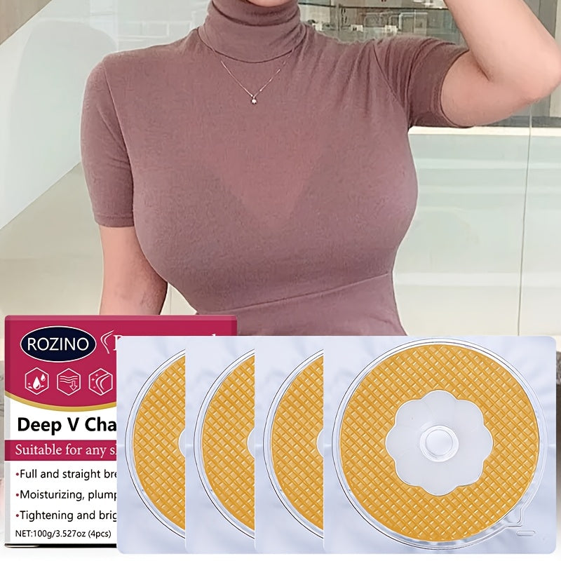 4 PCS Set Vitamin E  Instant Firming Breast Patches, Suitable for A-D+ Sizes, Designed for a Deep V Charm, Providing Full And Straight Breasts. They Moisturize, Plump
