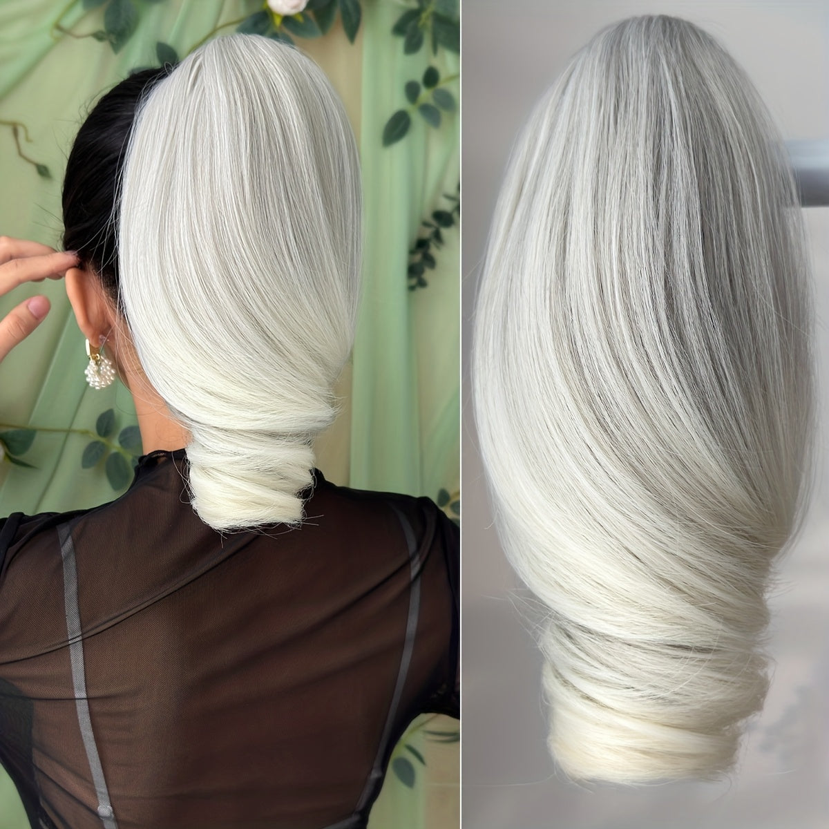 Women's Heat-Resistant Synthetic Hair Extension - 25.4cm Deep Wave Claw Ponytail Wig with 7 Color Options (Black, Brown, Golden, Gray, White, Brown/Black Gradient, | Look For Parties, Daily Use, Easy To Style & Maintain