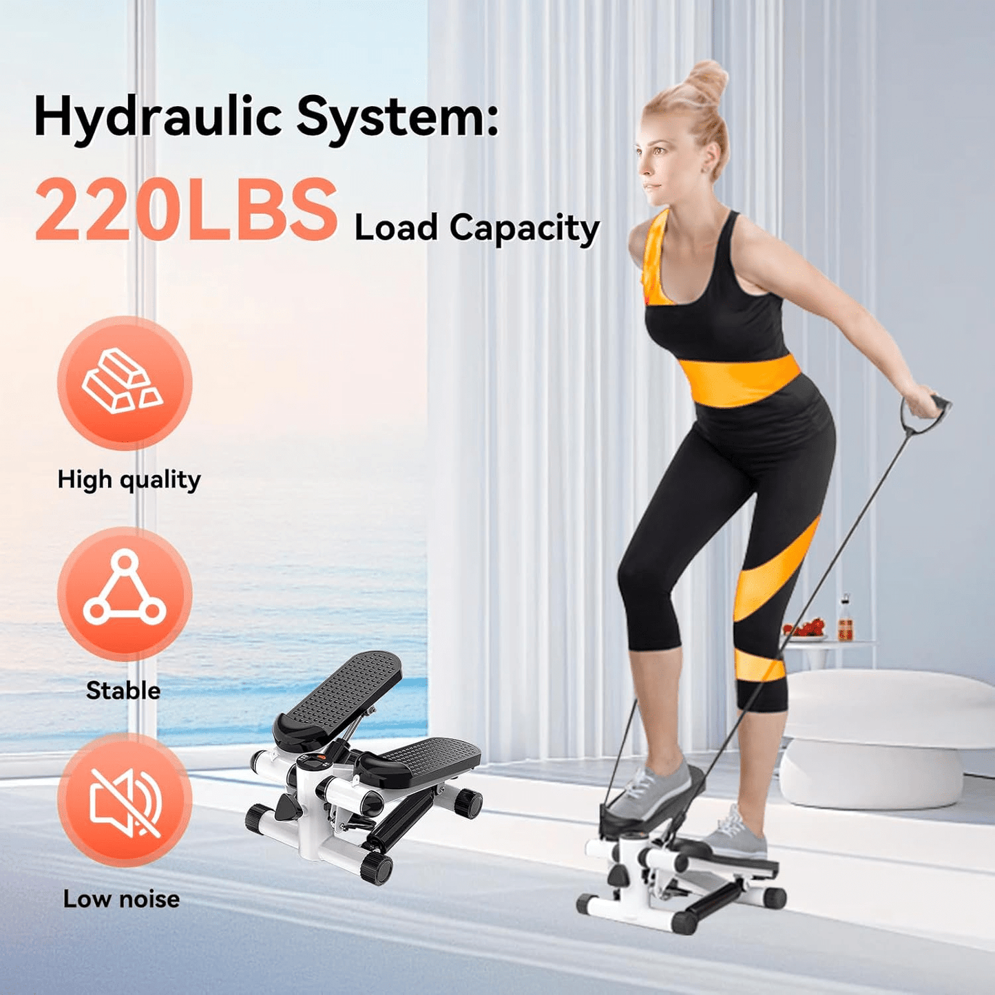 NEW For Home Gym Mini Stair Steppers-Home Fitness Exercise Step Hydraulic Machine with Adjustable-Length Resistance Bands, Twist Action for Full Body Cardio and Toning Women Men Sports Supplies