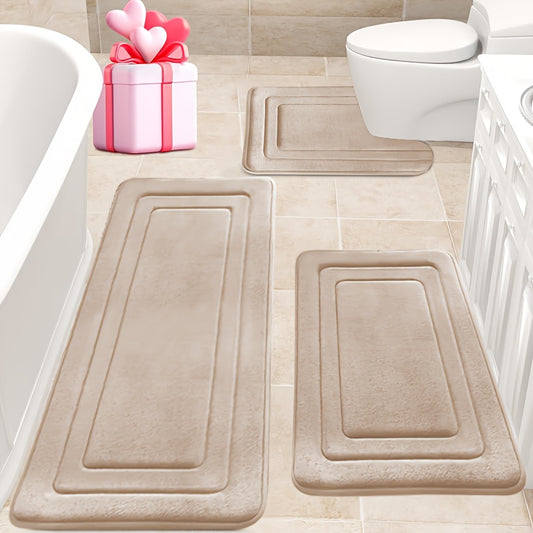 3 PCS Set 6 Colors Memory Foam Bath Mat Set, Comfortable Standing Pad with U-Shaped Toilet Design. Thickened Super Absorbent Soft Carpet, Perfect for Bathroom/Shower Use, Non-Slip Floor Mat for Indoor & Outdoor Entryways –